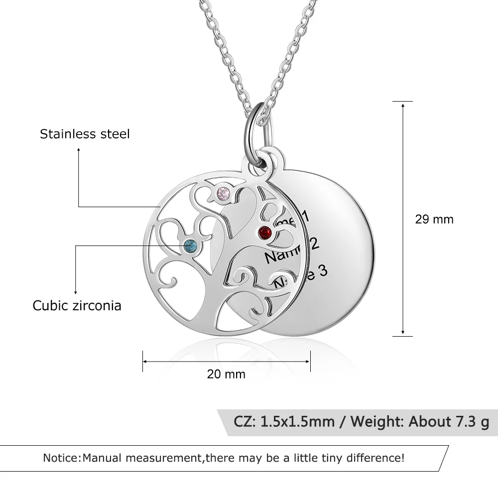JewelOra Персонализированная филигранная подвеска с генеалогическим деревом ожерелье с камнями рождения женское пользовательское имя выгравированное Дерево жизни ожерелье s