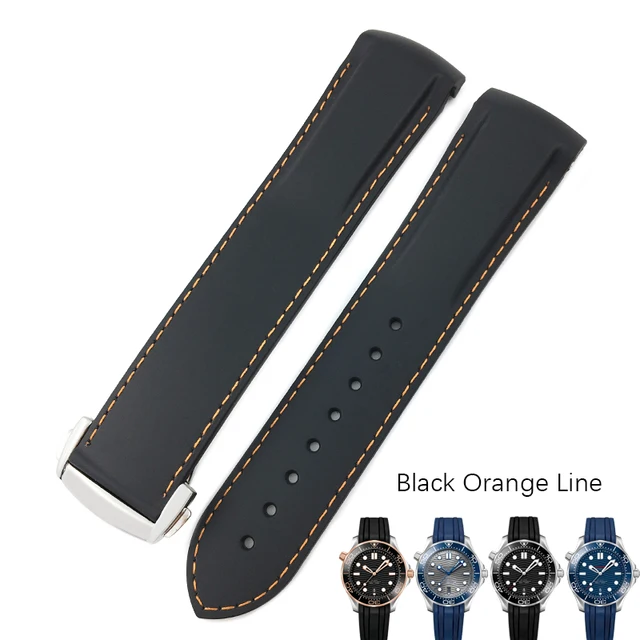 18mm 19mm 20mm 21mm 22mm Rubber Silicone Watch Bands For Omega Seamaster 300 speedmaster Strap Seiko Watchband blue black orange Black Orange Line