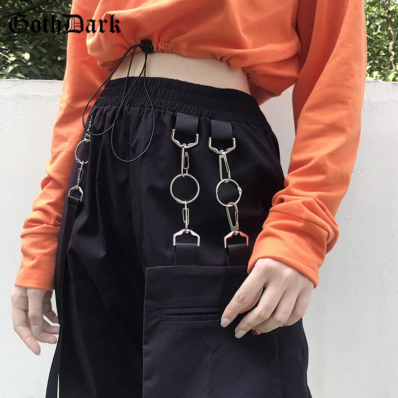  Goth Dark Black Gothic Female Pants Harajuku Autumn 2019 Vintage Metal Ring Pockets High Waist Wome