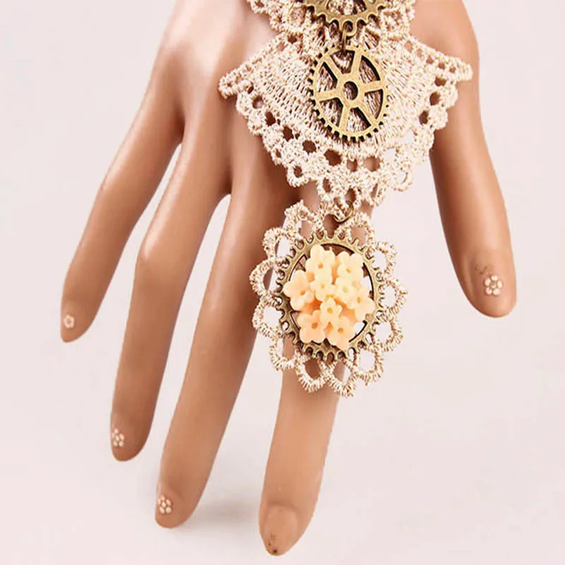 Готические кружевные цветочные перчатки без пальцев Свадебные перчатки невесты для женщин и девочек формальный праздничный костюм браслет с шестерней ST248