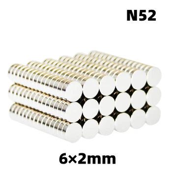 

100Pcs 6x2mm Neodymium Magnet for N52 Rare Small Earth Strong Round Permanent Fridge Electromagnet NdFeB Nickel Magnetic Disc
