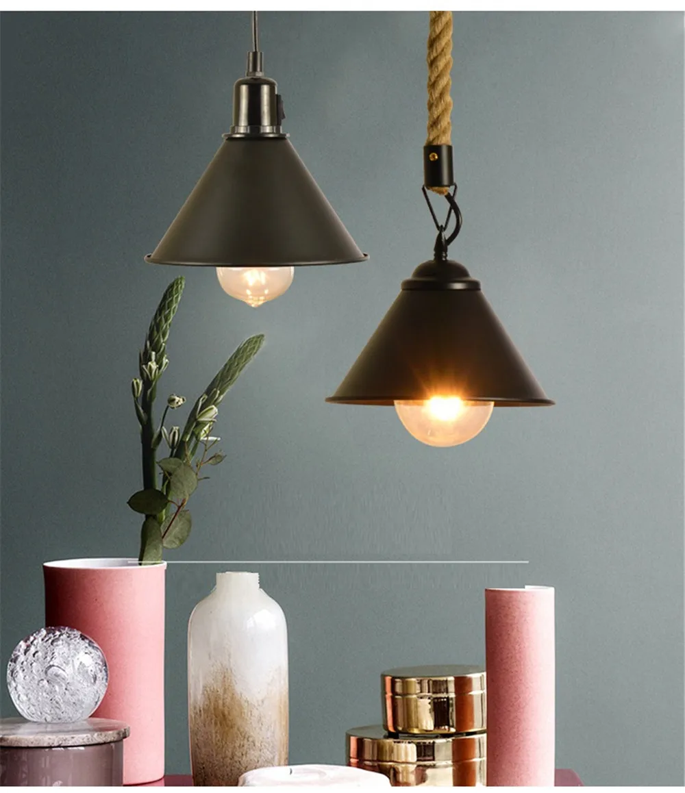 Nordic Design Loft Decor Retro Pendant Lamp LED Edison Industrial Wind Hemp Rope Iron Hanging Light Dining Room Home Lighting (4)