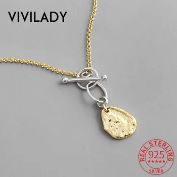

VIVILADY Korean 925 Sterling Silver Irregular Geometric Women Pendant Necklace INS Convex Gold Foil Female Birthday Fine Jewelry