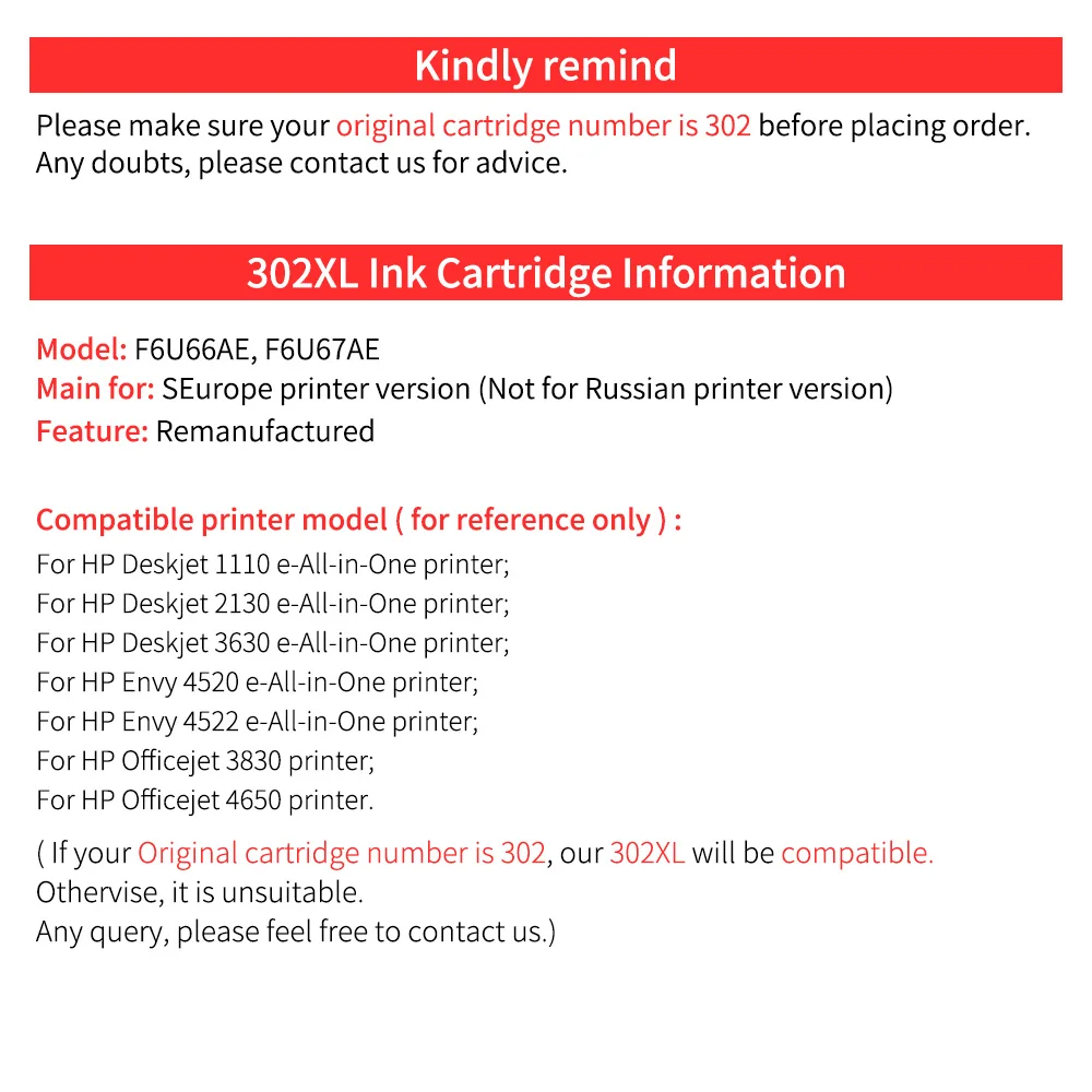 HWDID 302XL Совместимый картридж для hp 302 HP xl Deskjet 1111 1112 213 0 2135 1110 3630 3632 3830 Заправляемый