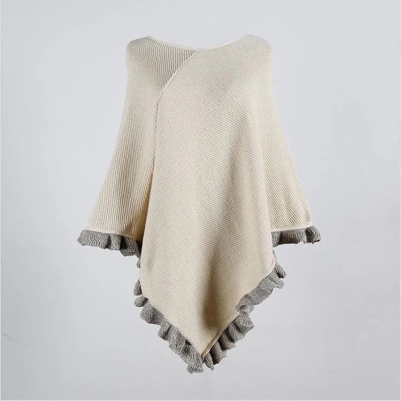

ZADORIN Women Sweaters And Pullovers Loose Overesized Solid Fringe Ruffle Sleeveless Knitted Sweater Retro Cape Overcoat Cloak