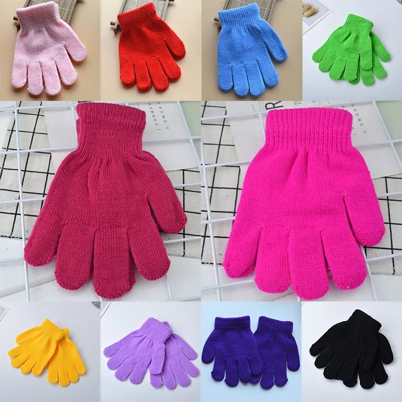 12 пар, Детские теплые одноцветные перчатки, зимние эластичные вязаные перчатки для мальчиков и девочек, GDD99