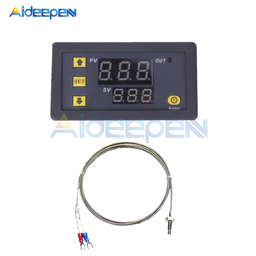 Digital Temperature Controller Digital Thermostat DC 5V 12V 24V 110V 220V AC Digital Temperature Controller-60~500 Degree K-type M6 Probe Thermocouple Sensor Embedded Thermostat