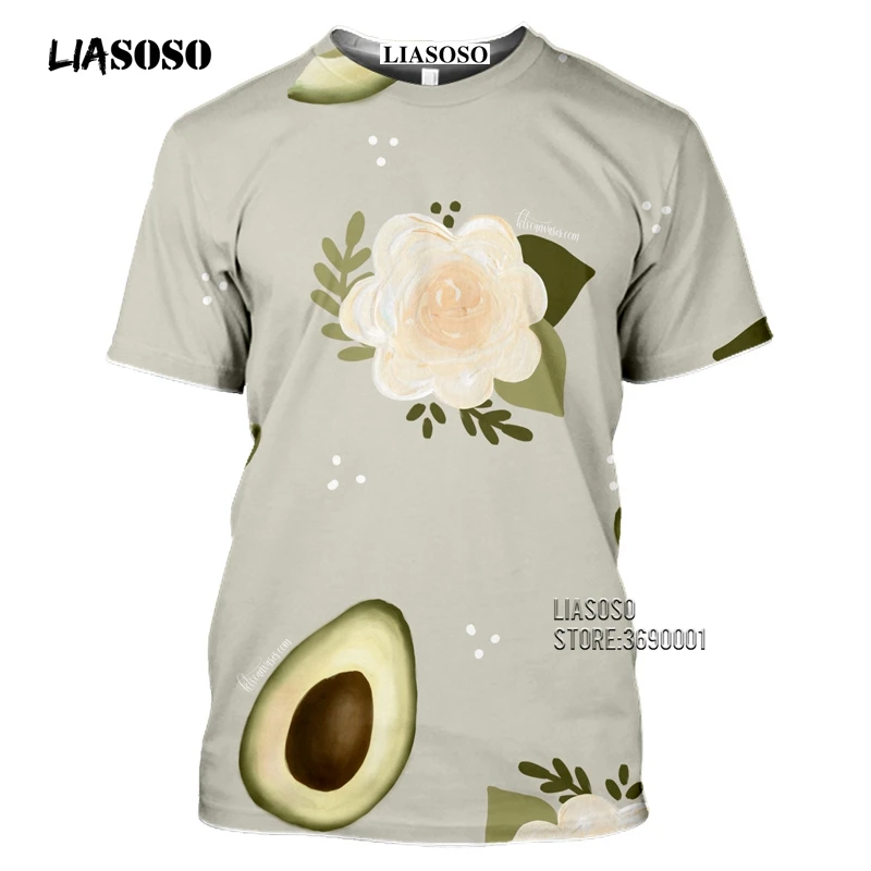 LIASOSO Green Fruit Avocado Men's T-shirt 3D Print Cartoon Fruits Tshirt Women Summer Short Sleeve Casual Hip Hop Tee Shirt Tops (16)