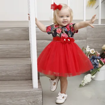 

Baby Girl Red Print Baptism Dress Elgant First Birthday Girl Party Little Girl Dresses Party and Wedding Toddler Girl Clothes