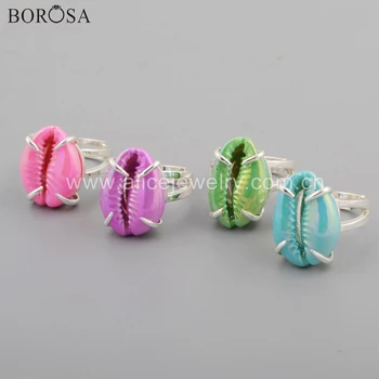 

BOROSA Natural Sea Shell Silver Plated Ring Claw Cowrie Shell Ring Jewelry Titanium Rainbow Plating Ring for Women ZS0410
