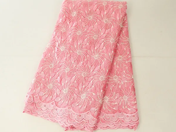 Красивая вышитая бисером кружевная ткань, вышитые нигерийские кружева, ткань высокого качества, французский тюль, кружевная ткань - Цвет: pink