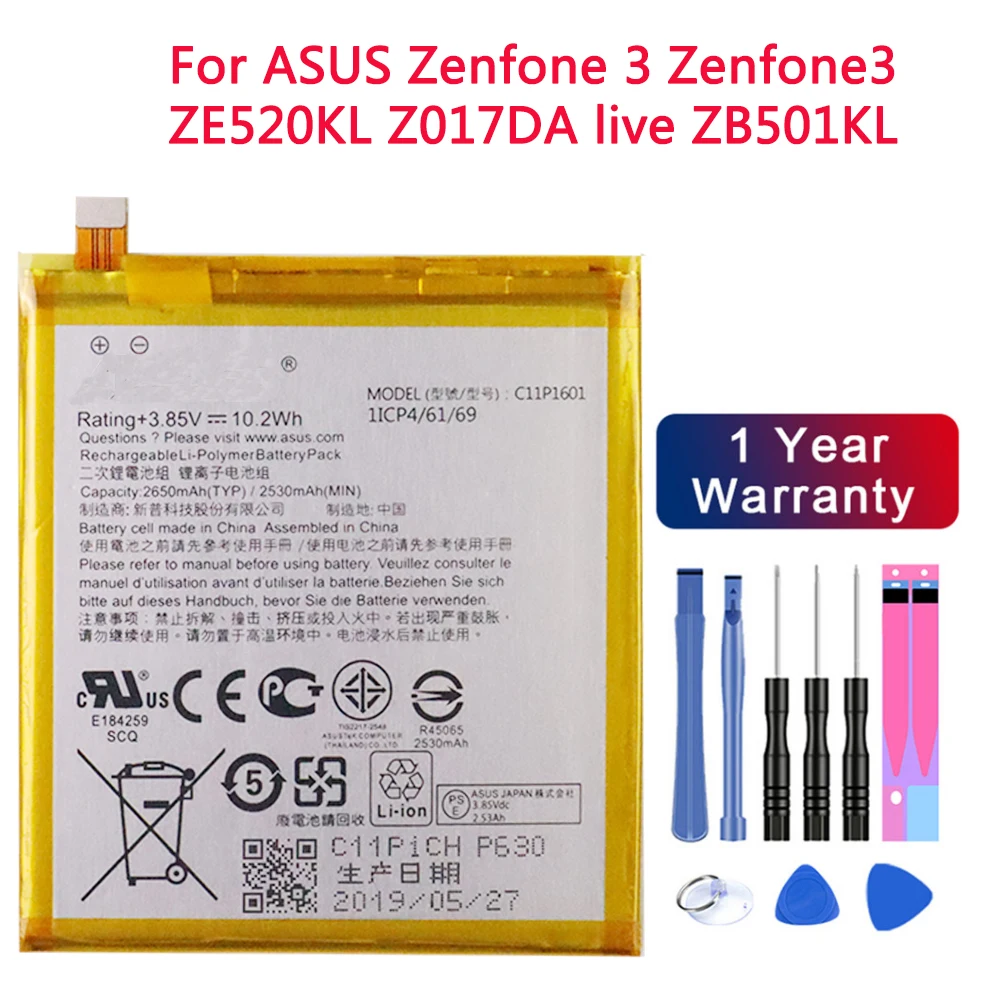 

100% Original C11P1601 2650mAh New Battery For ASUS Zenfone 3 Zenfone3 ZE520KL Z017DA live ZB501KL A007+Free Tools