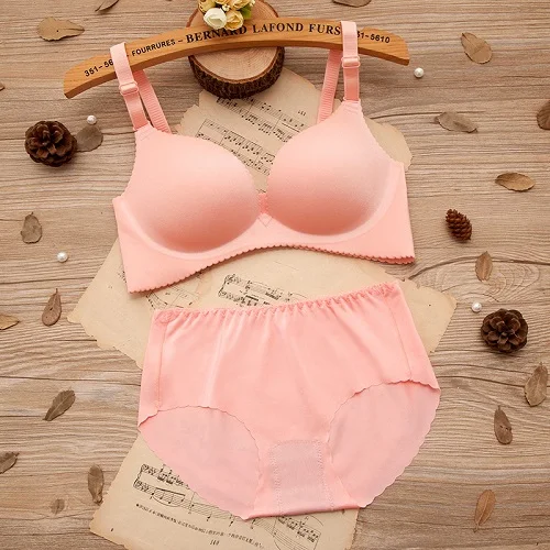Pink Комплект с бюстгальтером для женщин, цельный бесшовный бюстгальтер без косточек, регулируемый бюстгальтер для девочек, комплект нижнего белья, сексуальный комплект с пуш-ап бюстгальтером и трусиками - Цвет: Pink