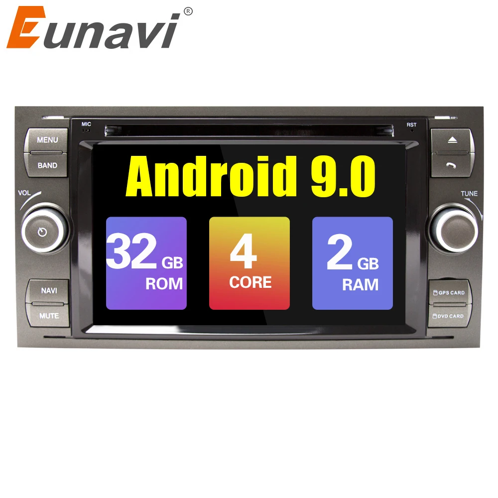 Cena Eunavi 2 din Android 9.0 samochodowy odtwarzacz dvd radio stereo gps dla forda Mondeo s max Focus C MAX Galaxy Fiesta forma Fusion Multimedia PC DSP