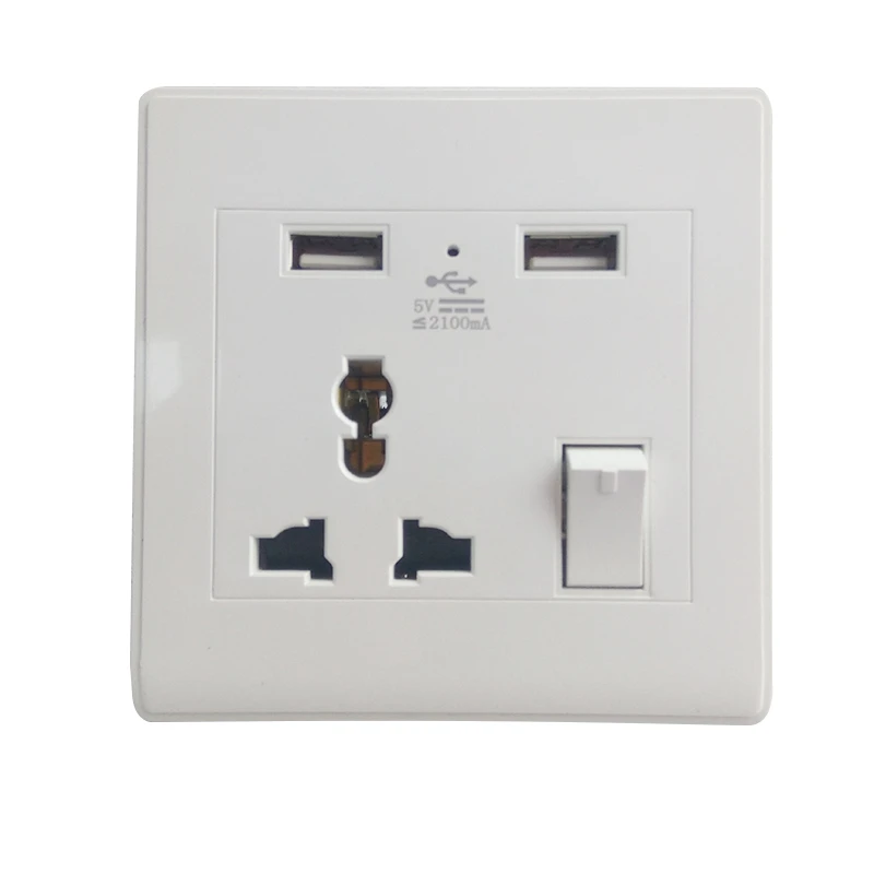 

International Universal Socket Multi-Function 3 Holes Plug Outlet Panel Wall Power Socket with Dual Usb with Switch