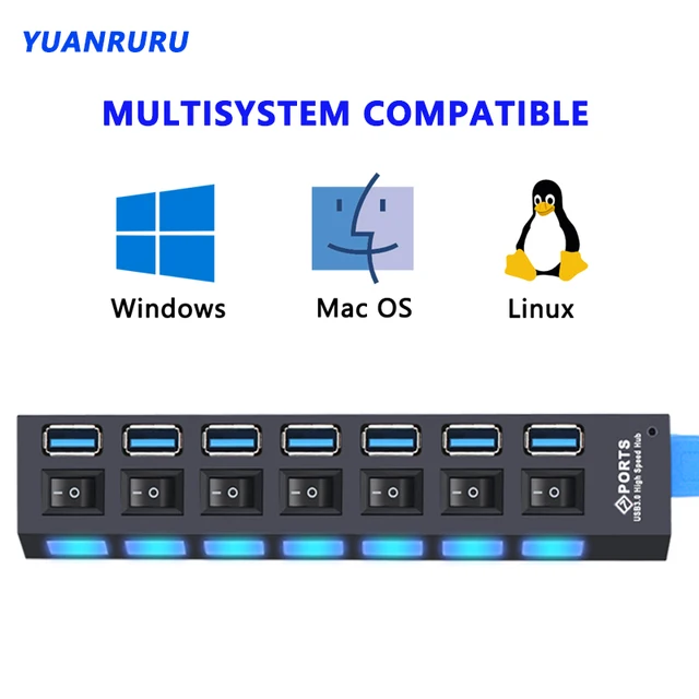 USB Hub 3,0 Hub USB 3 USB 2,0 Multi USB divisor adaptador de corriente 4/7 puertos expansor múltiple 2,0 con interruptor para accesorios de PC 4
