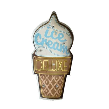 

Ice Cream Cone LED Lights Neon Signs Retro Home Wall Hanging Decorative Metal Signs BAR Cake Bakery Advertising Signs and Christ