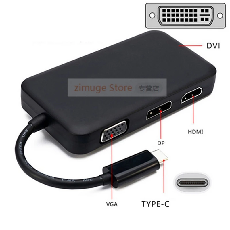 4 в 1 Combo USB 3,1 type-C USB-C к HDMI, DVI, VGA и DP портам Женский конвертер DisplayPort type-C для ноутбуков и ноутбуков
