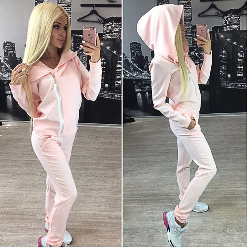 

Quick-Drying Jogging Set Women Running Suit Together Ladies Sportswear Trainer Fitness Hooded Sweatshirt Long Pant Tracksuit