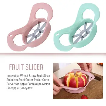 

Innovative Wheat Straw Fruit Slicer Stainless Steel Cutter Peeler Corer Server for Apple Cantaloupe Melon Pineapple Honeydew