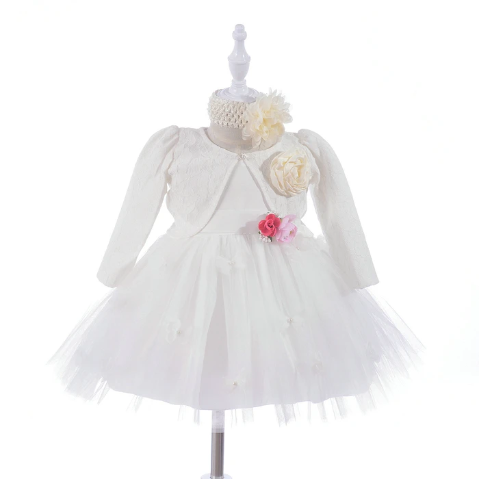 Dress Coat Headband Платье для маленьких девочек с цветочным узором; платья для крещения; платья для первого дня рождения; кружевные вечерние платья-пачки; одежда для малышей на свадьбу и крестины - Цвет: Dress Coat Headband