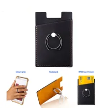 New Mobile Phone Card Holder with Card Pocket Adhesive Sticker Leather Back Card Pocket 2 in 1 Mobile Phone Finger Ring Stand aeku c6 card mobile phone network 2g 4 8mm ultra thin pocket mini slim card phone 0 96 inch qwerty keyboard bt calendar calculator alarm black