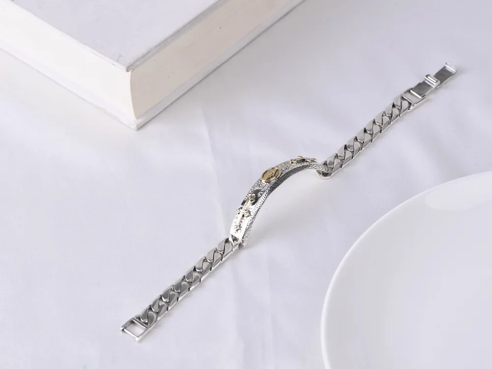 BOCAI New 2021 trend golden cross Virgin MaryTank Chain Silver Jewelry 100% S925 Silver Bracelet for Man and Moman