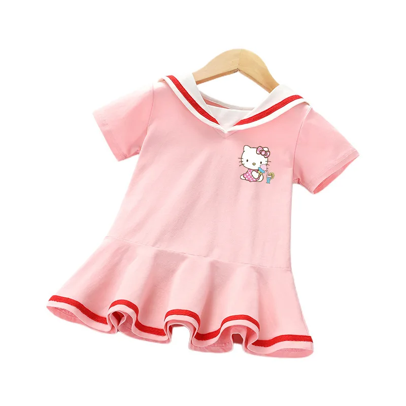 thumbnail image 1 of Hello Kitty nueva ropa para niños vestido dulce de dibujos animados niñas estilo extranjero de manga corta estilo universitario falda de princesa para bebé, 1 of 5