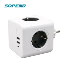 Sopend Powercube Eu Power Extension Socket Power Strip Smart Plug Multiprise Tee Thief European Plug 4 Outlet Switch Type-C Port