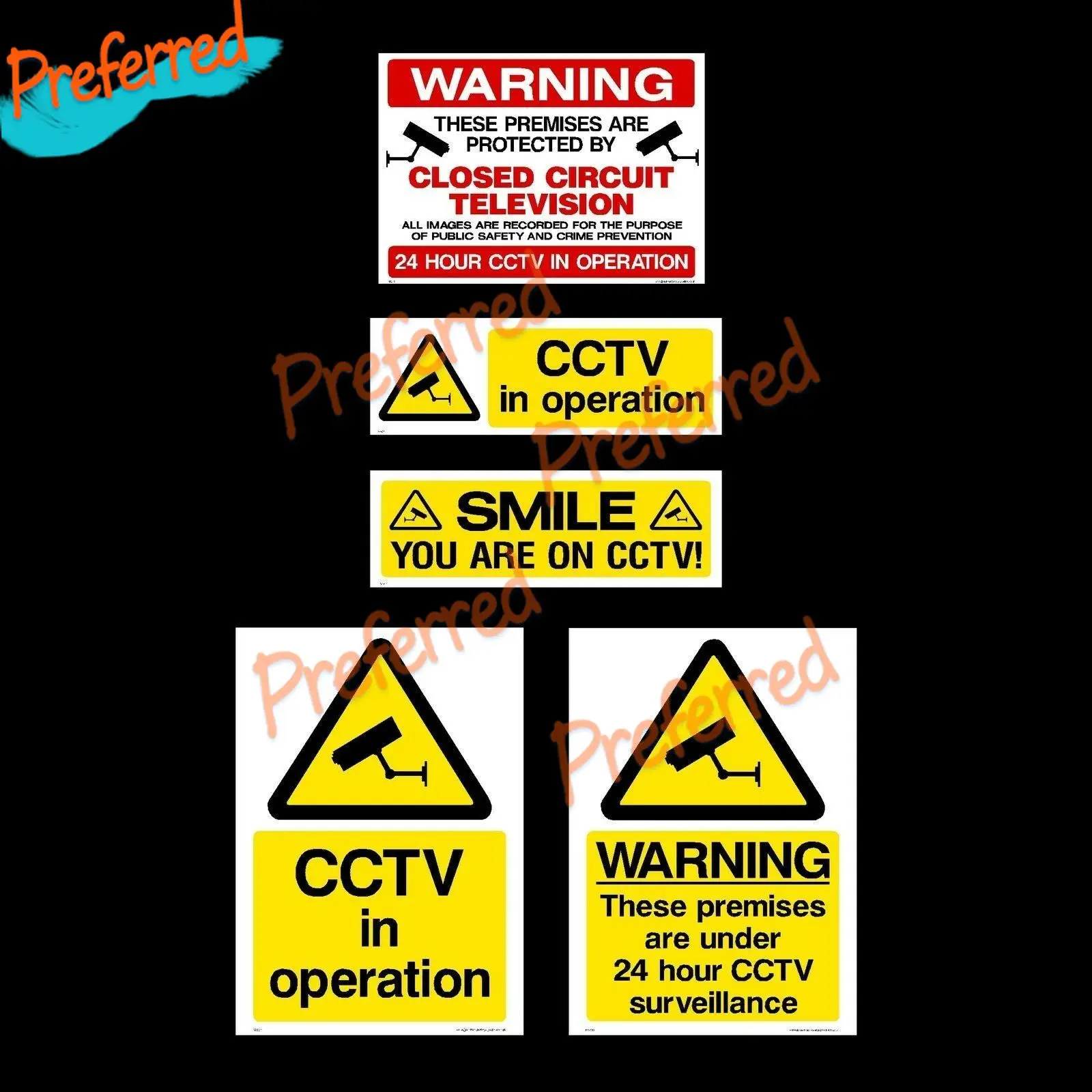 CCTV Sign Camera All Sizes & Materials Security Warning Smile Sticker 