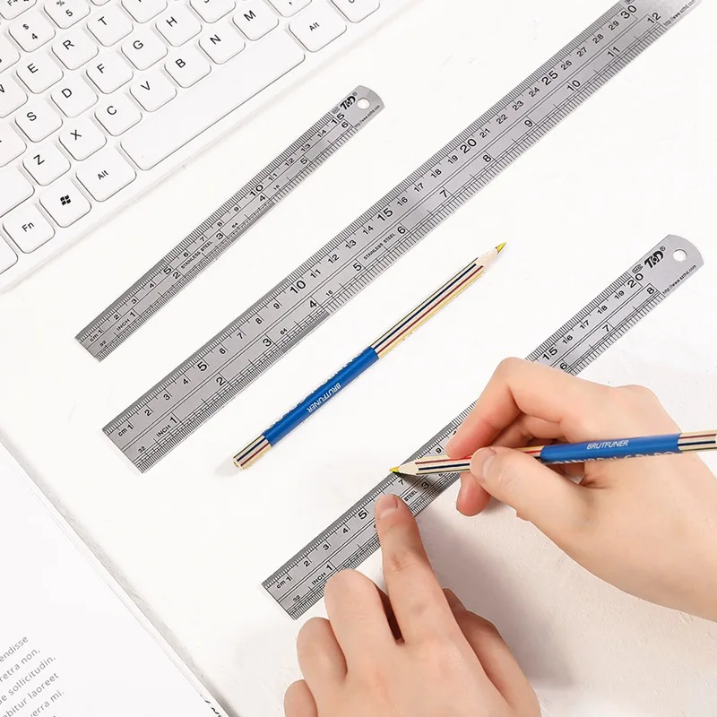 Metal Ruler 3 Pieces Stainless Steel Ruler With Cork Backing Non Slip  Straight Edge Metal Ruler For Office School Work - AliExpress