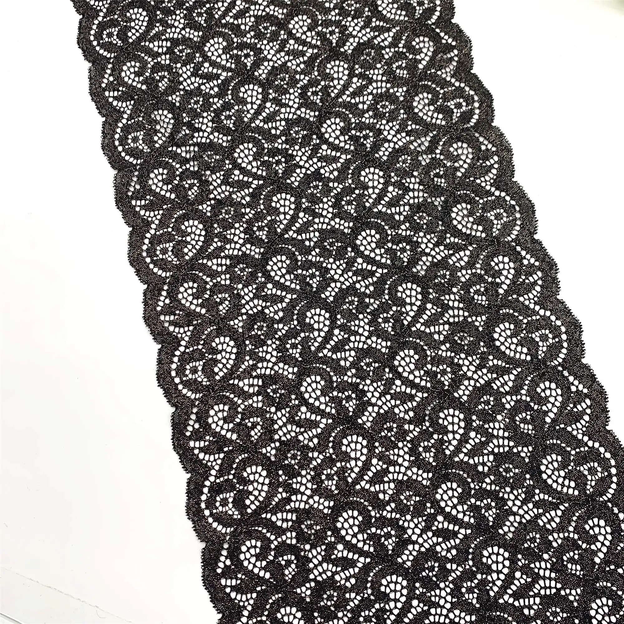 3y/lot Width 24.50cm Black Shiny Foil Elastic Stretch Lace Trims Skirt Hem For Clothing Dress Sewing Applique Costume Metallic 4
