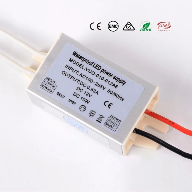 Waterproof LED Power Supply Transformer - 220V to 12V, 10W to 45W, IP67 Rated