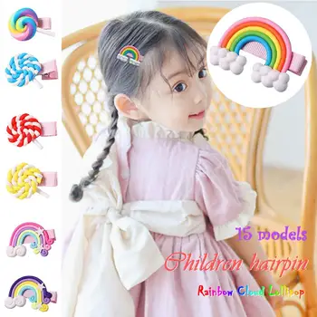 

2020 New Girls Hair Clips 1PC Children Kids Star Seaside Polymer Clay Hairpins Candy Colors Rainbow Lollipop Hair Accessories