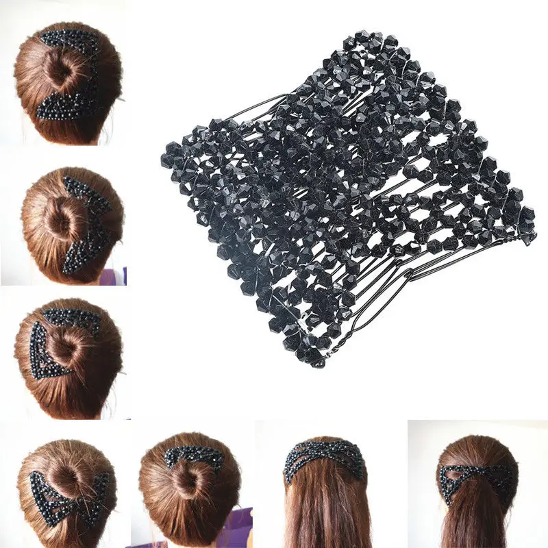LightweightMagic Hair Decoration Combs Black Beaded Stretchy Hairpin Bow Lightweight Double Combs