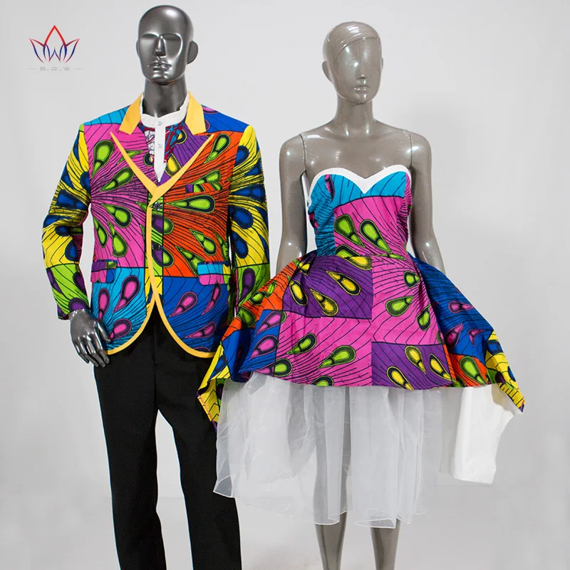 Африканские платья для пар Дашики пара костюм для вечерние/Свадебные африканские парные одежды Индивидуальные оптом WYQ272
