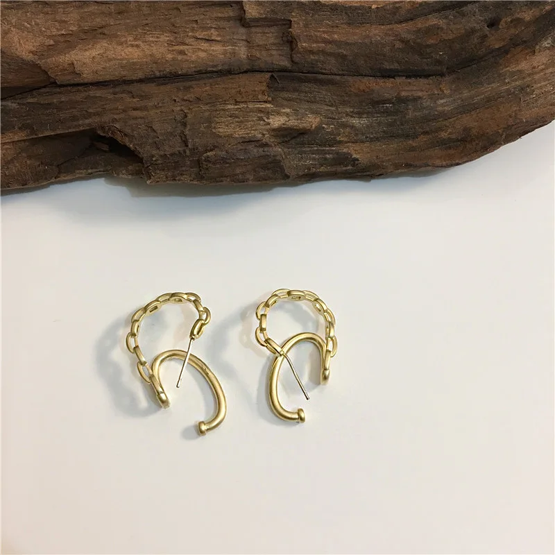 GHIDBK, уникальный дизайн, многослойные, полые, двойные, с, серьги-гвоздики, Минималистичная форма, цепочка, серьги, матовое золото, серьги, изящная серьга