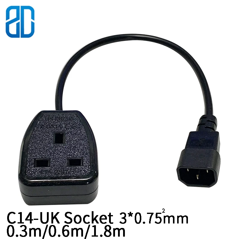 0.3M 3*0.75mm Square C14-UK Socket IEC320 C14 Male Plug To UK Socekt Female Power Extension Cable Cord Adapter Wire 10A/13A | Электроника
