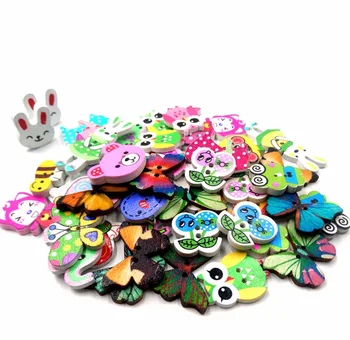 

50Pcs/Pack Colorful Mixed Cartoon Animal Wooden Buttons