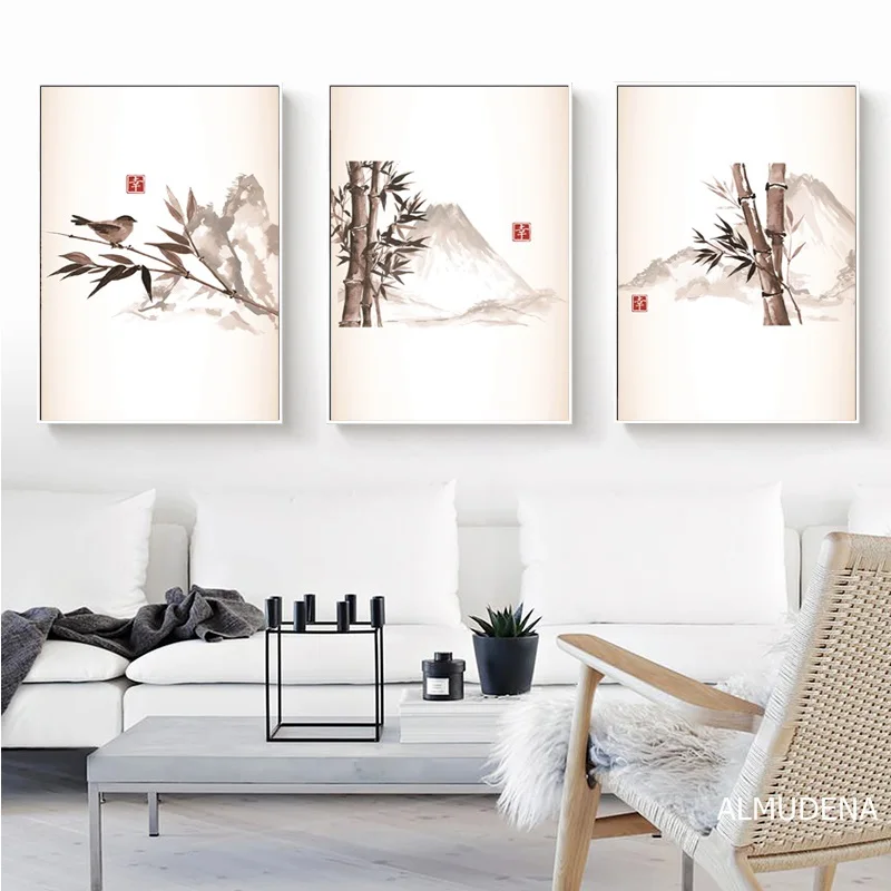 Chinese Style Wall Art Pictures For Living Room Bedroom Bamboo Flowers And Birds Canvas Painting Modern Home Decoration Poster | Дом и сад