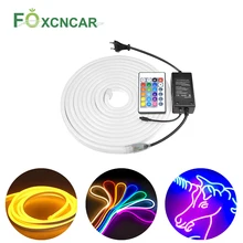 220V неоновый светильник полосы гибкий уличный экранй рождественских каникул Фея Светодиодные ленты Веревка трубки SMD 2835 120 светодиодный s/M светодиодные ленты лампа с ЕС Мощность