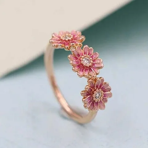 Elegant Daisy Flower Rings Couple Silver Color Adjustable Open Rings For Women Bride Engagement Wedding Ring Jewelry Gift