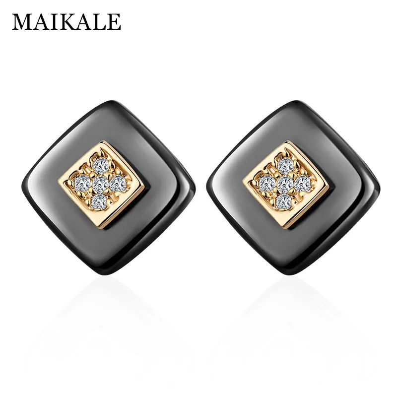 

MAIKALE Classic Square Ceramic AAA Cubic Zirconia Gold Silver Color Simple Korean Stud Earrings For Women Send Friends Gift