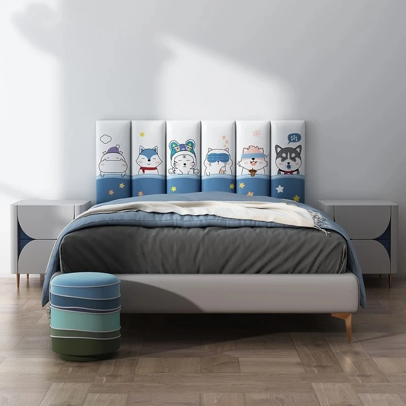 Cartoon Animal Headboards Soft Pack Kids Anti Collision 3D Wallsticker Tatami Self Adhesive Cabecero Teen Room Decor Tete De Lit