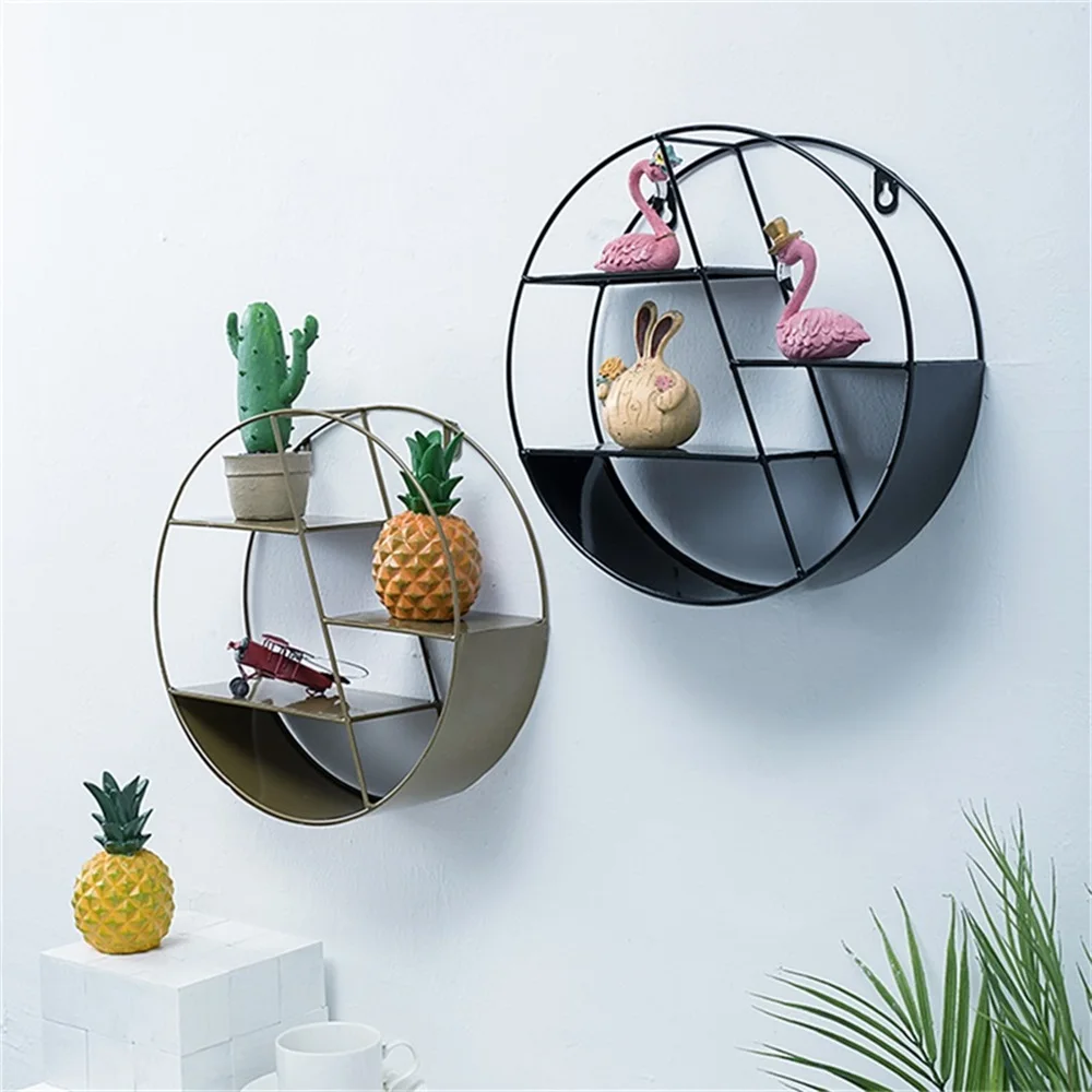 

Wall Hanging Rack Decoration Storage Shelf Round Hexagon Storage Racks Flower Pot Home Wall Decoration Book Display Craft Shelf