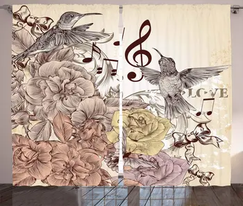 

Hummingbirds Curtains Flourishes and Birds Butterfly Rose Blossoms Leaves Nostalgia Classic Living Room Bedroom Window Drapes