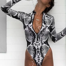 Snakeprint, сдельный купальник, длинный рукав, на молнии, купальник, Леопардовый, купальник, Женский Бандаж, монокини, с вырезами, сексуальный купальник