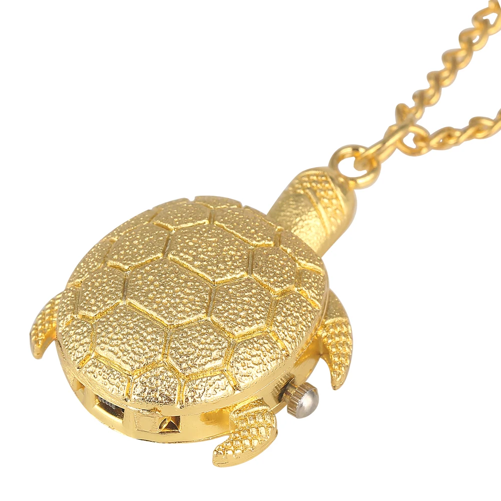 

Luxurious Golden Tortoise Model Pocket Watch Concise Small Arabic Numerals Dial Quartz Pocket Watches Slim Chain Pendant Clock