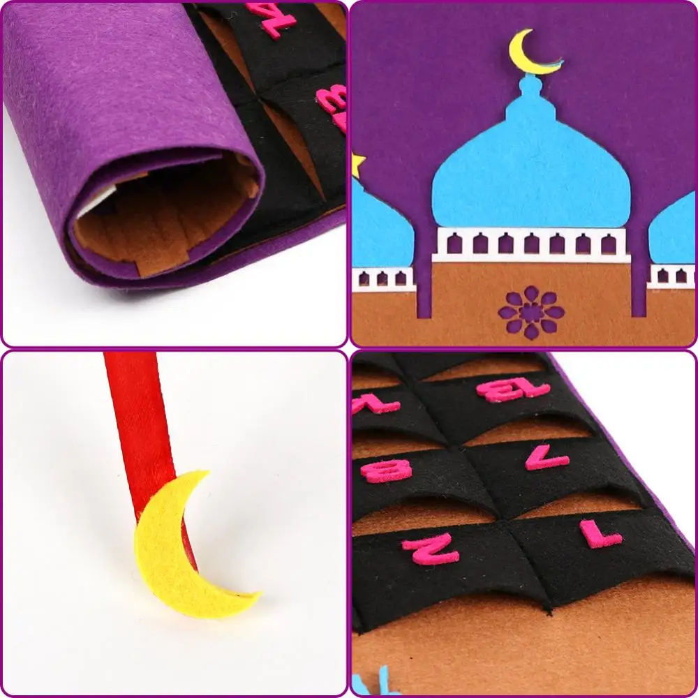 OurWarm Eid Mubarak DIY фетровый календарь Рамадана с карманом для детей подарки обратного