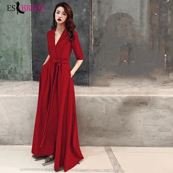 

ES2764 A-Line Black/butgundy formal dresses evening gown V Neck long muslim evening dress arabic dress party robe de soiree